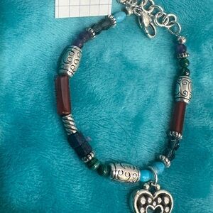 EUC Brighton Boho Style Multicolor Beaded Bracelet with Heart Charm